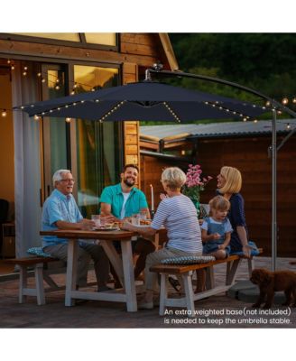 10 FT Offset Patio Umbrella Solar Powered Cantilever Umbrella w/ 112 LED Lights