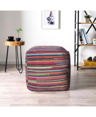 Cotton Cube Striped Pouf Ottoman for Living Room and Bedroom