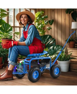 Extendable Handle Garden Cart Rolling Wagon Scooter-Blue