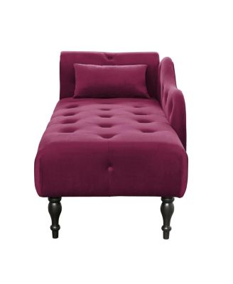60 Inch Velvet Tufted Chaise Lounge with Nailhead Trim Solid Wood Legs and Pillow for Living Room Bedroom Reading or Relaxing