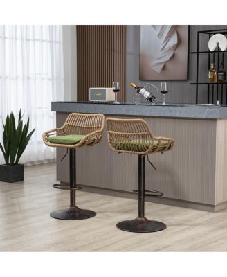 3-Piece Bar Stool Set, Metal Frame with Woven Back and Cushioned Seat, 28-Inch Adjustable Swivel Design, Counter Height Stools