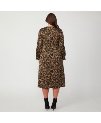 Plus Size Serenity Satin Neutral Black Beige Midi Wrap Dress