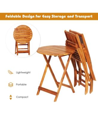 3PCS Folding Patio Conversation Set Acacia Wood Bistro Set w/ Cushions