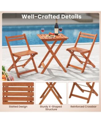 3 Piece Solid Wood Furniture Set with 2 Folding Chairs