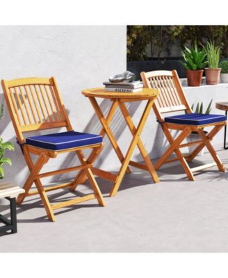 3 Pieces Acacia Wood Patio Folding Bistro Set with Soft Cushions