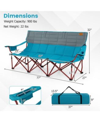 3 Person Folding Camping Chair with 2 Cup Holders Cotton Padding & Storage Bag