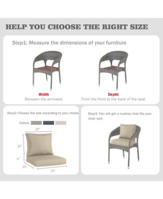 Outdoor Chair Cushions Set of 2, 24"x24", Water Resistant Outdoor Deep Seat Cushions with Handle & Adjustable Straps.