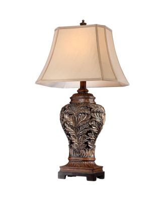 Traditional Table Lamps 32.5" Tall Set of 2 Bronze Curling Leaves Tan Rectangular Shade for Living Room Family Bedroom Bedside
