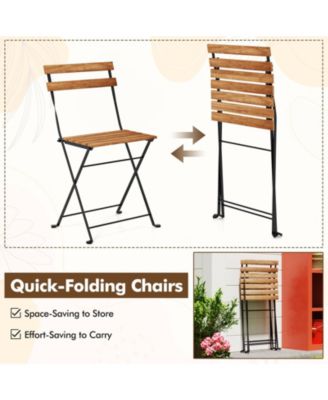 3 Piece Patio Acacia Wood Bistro Set with Slatted Seat and Tabletop-Brown