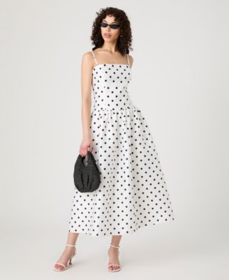 Women's Strappy Polka Dot Midi Dress