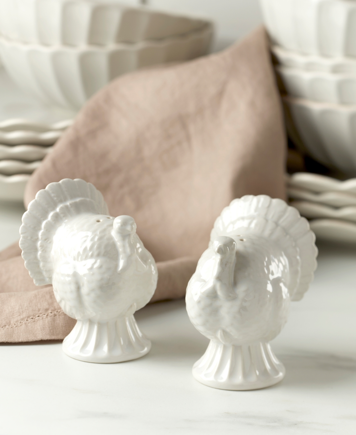 Lenox French Perle Carved Turkey Salt & Pepper Set In White