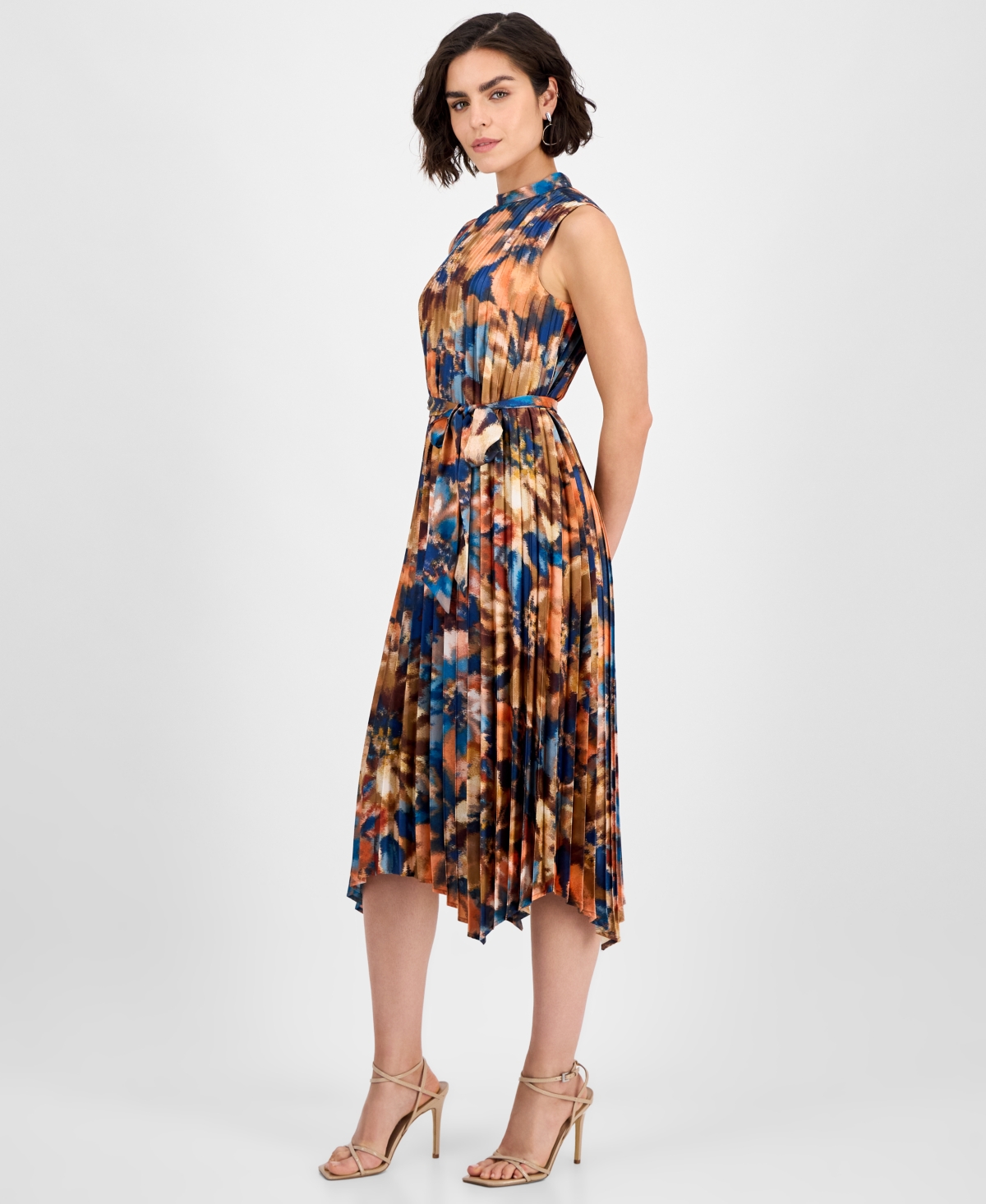 Tahari Asl Women's Printed Pleated Sleeveless Midi Dress In Multi