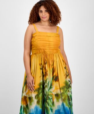 Plus Size Printed Cotton Sleeveless Midi Dress