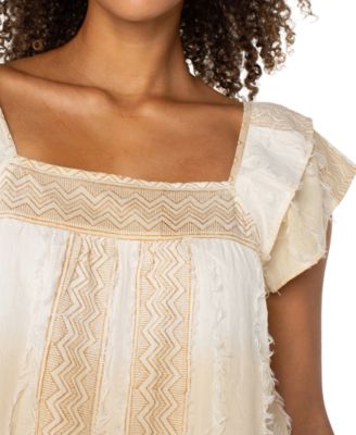 Petite Cotton Frayed Square-Neck Top