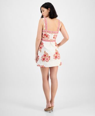 Women's Embroidered Belted Mini Dress