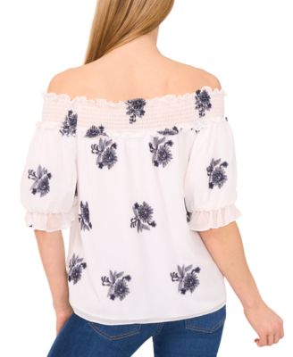 Women's Printed Puff-Sleeve Off-The-Shoulder Blouse