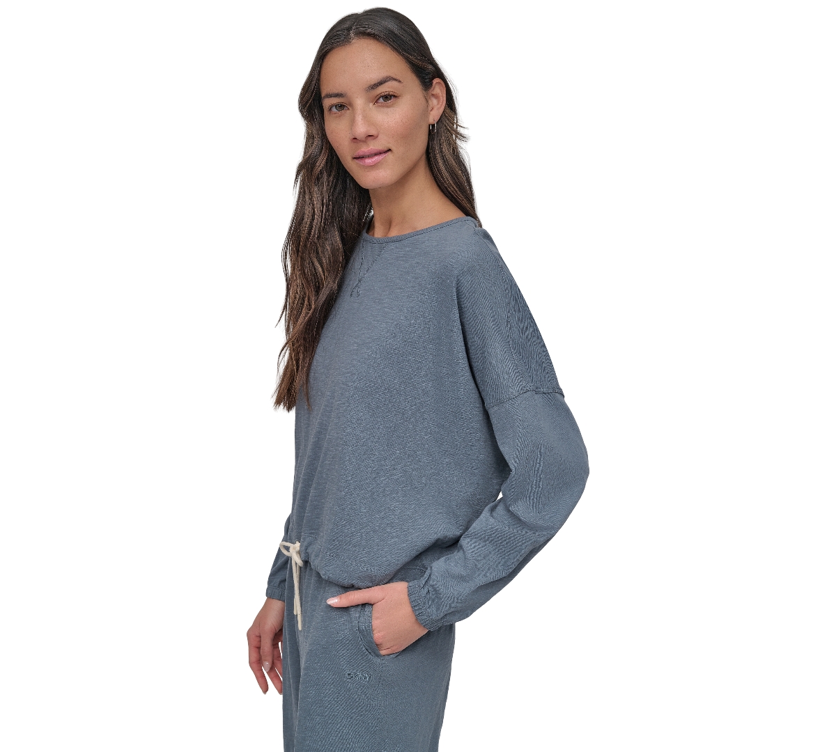 Women's Tie Front Slub Pullover Top - Blue Fog