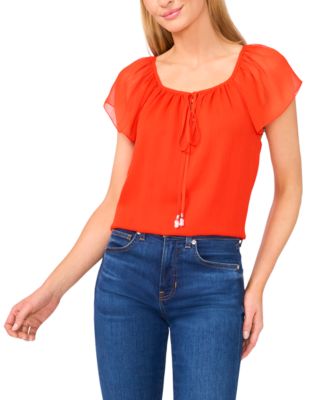 CeCe - Women's Round-Neck Flutter-Sleeve Blouse