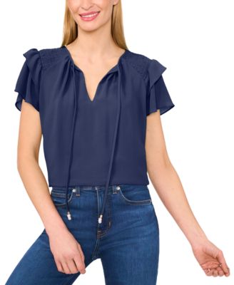 Women's Tie-Neck Tiered-Ruffle-Sleeve Blouse