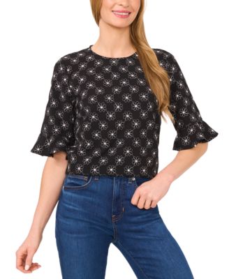 CeCe - Women's Embroidered Elbow-Sleeve Top
