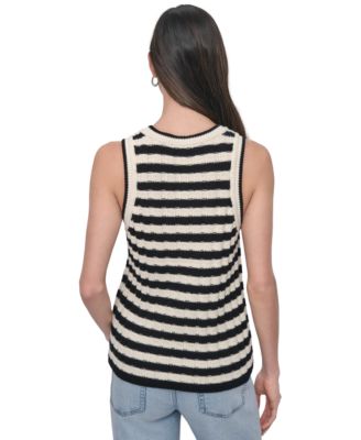 Women's Ribbed Striped Crewneck Tank Top