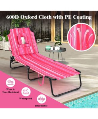 Beach Chaise Lounge Chair with Face Hole and Removable Pillow-Hot Pink