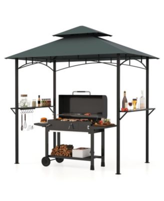 Outdoor Double-Tiered Grill Gazebo Canopy with 2 Shelves and 7 Hooks