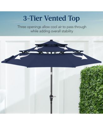 10ft 3-Tier Patio Umbrella, Market Sun Shade w/ Tilt Adjustment, Easy Crank
