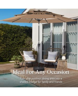 10ft 3-Tier Patio Umbrella, Market Sun Shade w/ Tilt Adjustment, Easy Crank