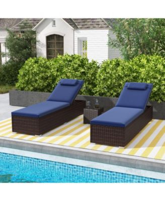 Patio Chaise Lounge Set of 2 with Backrest Seat Cushion and Headrest