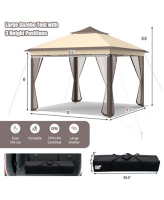 2-Tier Pop-Up Gazebo Tent Portable Canopy Shelter Carry Bag Mesh-Brown