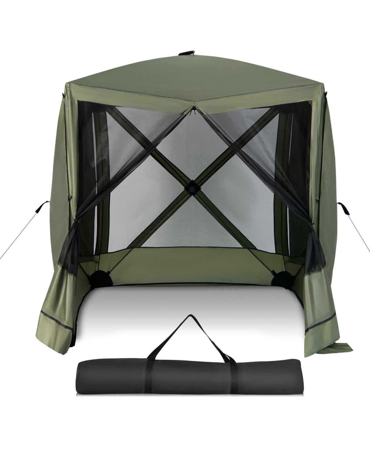 6.7 x 6.7 Feet Pop Up Gazebo with Netting and Carry Bag-Green - Green
