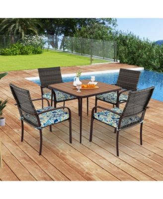 5 Pieces Patio Dining Set 4 Cushioned Rattan Armchairs and Square Table