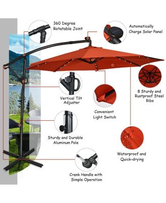 10 Feet 360° Rotation Solar Powered LED Patio Offset Umbrella without Weight Base