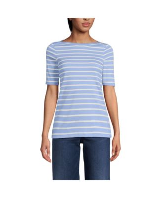 Women's Supima Cotton Elbow Sleeve Boatneck Button Shoulder Tee
