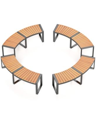 Patio Curved Bench with Slatted Seat and Metal Legs