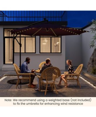 10 Feet Patio Offset Umbrella with 112 Solar-Powered LED Lights-Beige-Navy
