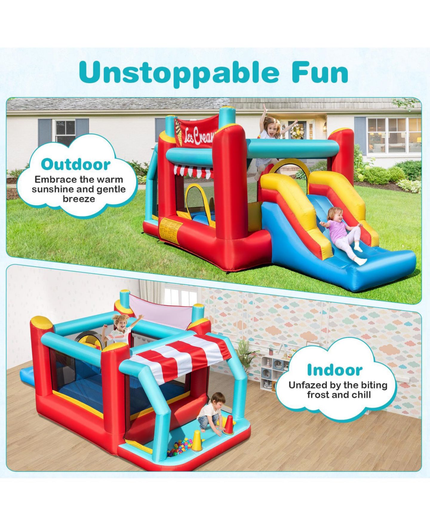 Детская игрушка GOUUN 5-in-1 Ice Cream Inflatable Bounce House with Slide, Oxford Fabric, 480W Blower, Ages 3-10, цвет: Разноцветный — фото 10