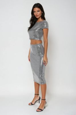 Women's Two Piece Disco Dot Top With Midi Skirt