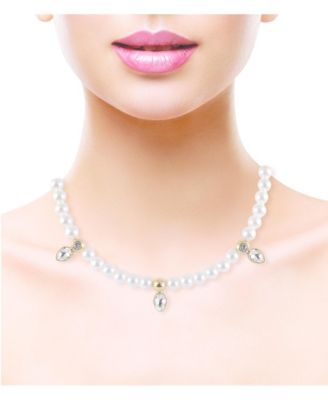 Beaded Pearl Necklace with Crystal Stone Accents