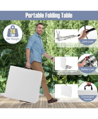 6 ft Portable Folding Table 350 LBS Fold-in-Half Table with HDPE Tabletop-White