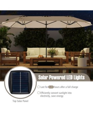 15.5 FT Extra-Large Patio Umbrella with LED Solar Lights and Crank Handle-Beige
