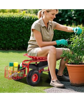 Heavy Duty Garden Cart with Tool Tray and 360 Swivel Seat