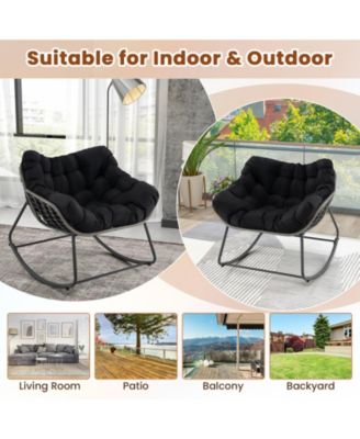 Outdoor Rocking Chair Oversized Patio PE Wicker Egg Chair with Cushion