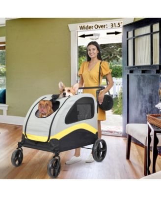 Large Dog Stroller for 2 Dogs Foldable Pet Travel Carrier Zipper Divider 4 Wheels
