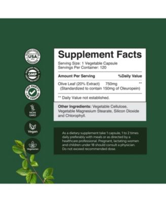 Olive Leaf Extract Capsules | High Strength Antioxidant Supplement with Pure Olive Leaf | 120ct