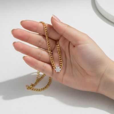 14K Gold Plated with Clear Cubic Zirconia Flower Bloom Necklace