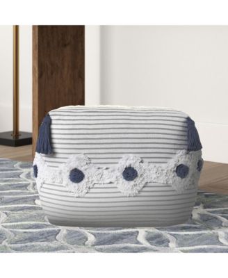 18" Grey 100% Cotton Ottoman