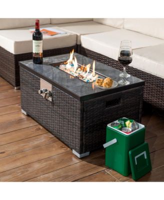 Outdoor Fire Table  Propane  Fire Pit Rattan gas fire table, gas fire table with tile tabletop