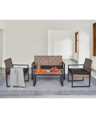 4-Piece Patio Furniture Set Outdoor Balcony Porch Garden Backyard Lawn Furniture Acacia Wood Table Top